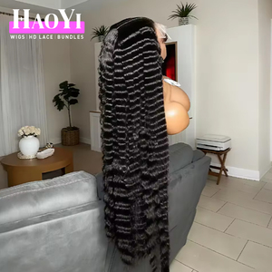 Perruque en cheveux humains bruts, vague profonde, perruque en cheveux humains naturels sans colle, perruque en dentelle frontale brésilienne, cuticules alignées, perruque en dentelle frontale HD complète - Product Image 1