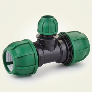Raccord en T à compression basse pression en polypropylène vert, moulé par injection en pouces, pour l'irrigation et l'alimentation en eau - Product Image 1