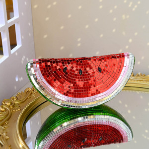 Decoración de Fruta de Sandí<span class=keywords><strong>a</strong></span> con Bola de Discoteca - Escultura Creativa y Linda de 15 cm/5.9 Pulgadas para Mesa, Arte de Mosaico de Espejo para el Hogar, Estante, Regalo Único - Product Image 5