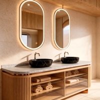 Set Cermin LED Oval yang Dapat Disesuaikan untuk Kamar Mandi dengan Wastafel Ganda RLY-123