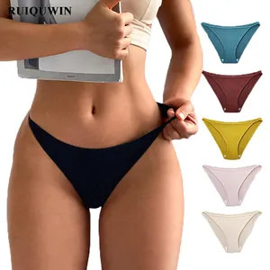 RUIQUWIN Custom Woman Ribbed Low Waist Sports Briefs Mature Ladies Hipster Beautiful Cotton G String Thong Underwear Panties