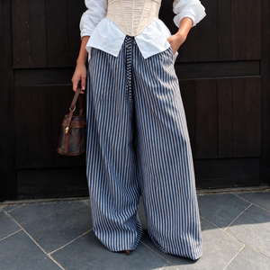 Pantalones Vaqueros Anchos de Mujer, Cintura Alta, con Cordón, Estilo Vintage Minimalista, Holgados, Casuales, de Spandex/Algodón, OEM ODM - Product Image 1