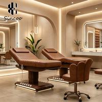 Lit de massage électrique de luxe à 4 moteurs avec base en bois pour salon de beauté, capacité de charge de 300 kg, lit de soin du visage et des cils pour spa
