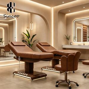 Luxury 4 Motor Wood Base Electric Treatment Beauty Salon Lash <b>Bed</b> 300kg Load Capacity Spa Facial Massage <b>Bed</b> - Product Image 1