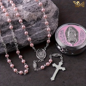 Collana Rosario Cristiana YM con Perle in Vetro Imitazione Onice Nero e Crocifisso in <span class=keywords><strong>Argento</strong></span> per Preghiera Quotidiana - Product Image 2