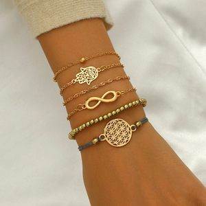 Japanese and Korean retro style, versatile Fatima hand infinity symbol <b>stacked</b> <b>bracelet</b>, beaded chain, <b>stacked</b> jewelry for - Product Image 3