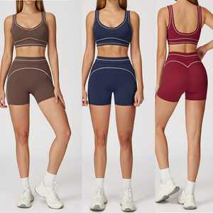 Conjunto al por Mayor de Sujetador de <span class=keywords><strong>Yoga</strong></span> Ajustado con Bloques de Color, Tirantes Dobles en los Hombros y Leggings Deportivos de Cintura Alta para Fitness y Correr para Mujer - Product Image 5