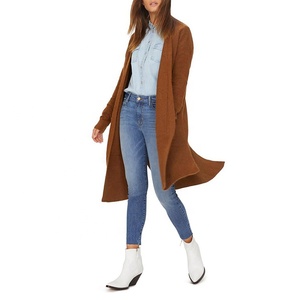 De las señoras de manga larga cintura bolsillos de parche hendidura lateral bajo caída de hombro <span class=keywords><strong>Cardigan</strong></span> delantera abierta - Product Image 2