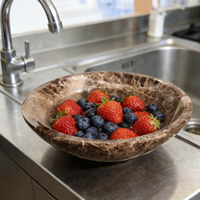 Bol à fruits en marbre naturel classique de luxe, pierre brune, travertin beige, à un seul niveau, décoration pour la cuisine et le salon, vaisselle