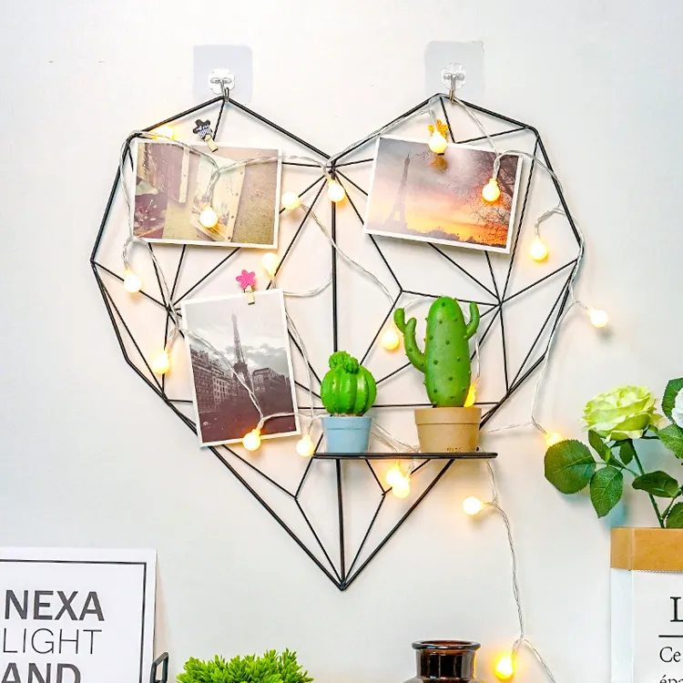 Modern Mesh Wire Metal portafoto a forma di cuore decorativo da parete