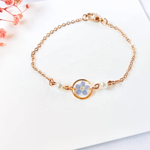 New Design Forget <strong>Me</strong> Not Pressed Dried Flower Epoxy Resin Bracelet with Pearls Valentine's Day Gift - Product Image 2