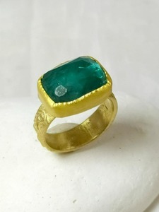 Anello con dettagli incisi a trama blu-verde, regalo di gioielleria retrò da donna - Product Image 4