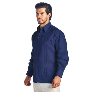Camicie Casual da Uomo a Maniche Lunghe Stile Cubano Guayabera in Policotone Bianco - Product Image 6