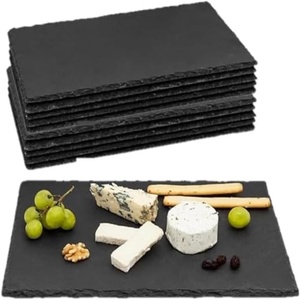 Plato de Servir de Pizarra Negra Natural Real, Estilo Clásico, en Forma Cuadrada o Rectangular para Pizza y Barbacoa, Paquete Personalizado al por Mayor - Product Image 1