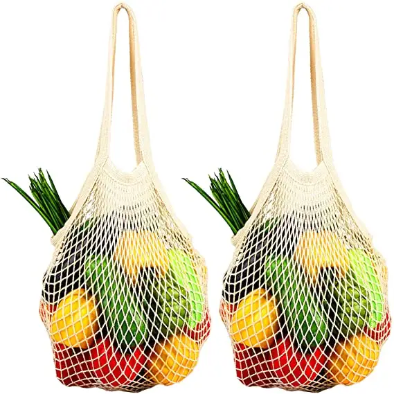 Reusable eco friendly fruit grocery bag shopping net produce organic cotton mesh bag Market Eco Net Bags for Vegetables