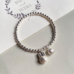 S925 Sterling <b>Silver</b> Rabbit Charm Bracelet With Bell Women's Gift Jewelry 925 <b>Silver</b> <b>Beads</b> Cartoon Animal Zodiac Design - Product Image 3