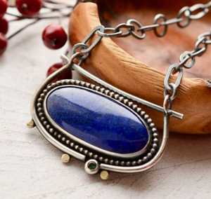 Pendentif en argent sterling massif 925 avec pierre précieuse naturelle lapis-lazuli, bijou statement - Product Image 1