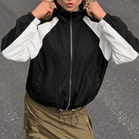 Veste courte surdimensionnée pour femme avec poches latérales contrastées et rayures, design personnalisé en gros