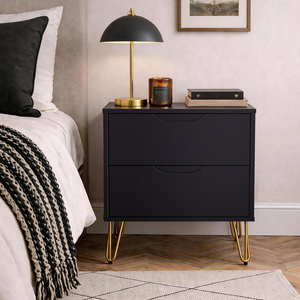 Black Nightstand With Gold Hairpin Legs Modern <b>Storage</b> Unit For Bedroom - Product Image 5