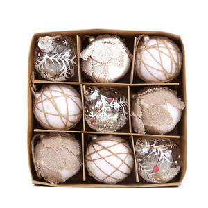 9 unid/set 3,15 pulgadas 8cm bola colgante <span class=keywords><strong>de</strong></span> <span class=keywords><strong>vidrio</strong></span> soplado <span class=keywords><strong>con</strong></span> <span class=keywords><strong>nieve</strong></span> interior patrón cuerda envuelta Navidad familia ornamento decoraciones interior - Product Image 6