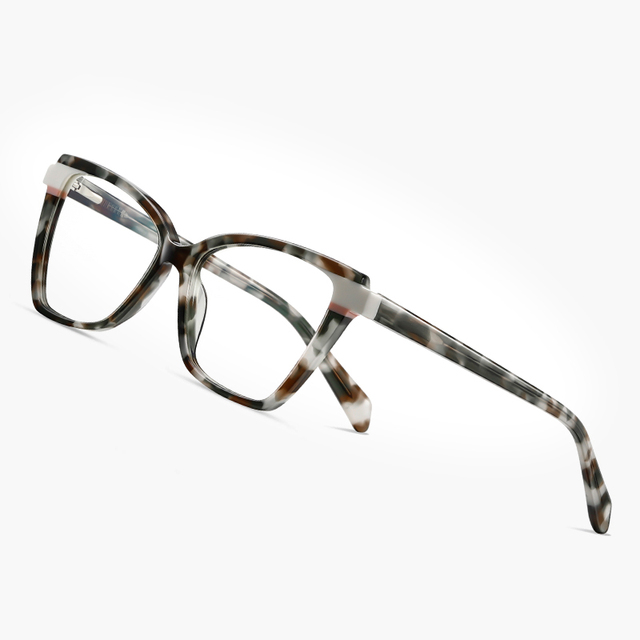 Women's Custom Logo Two-Tone Laminated Optical Glasses Angular Square Geometric Acetate Eyeglasses Geometric Design Frames
