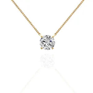 Provence Gems Handmade Jewelry 6mm GH Round Diamond Pendant Necklace in 14K Real Yellow Gold Women Necklace