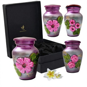 Purple Floral Embossed <b>Mini</b> Keepsake <b>Urn</b> <b>for</b> Infants Set of 4 Pcs - Product Image 1