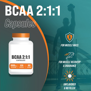 BCAA 2:1:1 de haute qualité Supplément d'acides aminés à chaîne ramifiée Récupération de la masse musculaire Sports d'endurance Capsules BCAA pour le fitness - Product Image 3