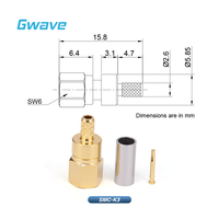 Gwave SMC Connecteur RF femelle en laiton plaqué or 50 Ohm pour câbles RG316 et RG316D DC-3GHz gamme
