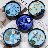Bougies en cire de soja noires de 8 oz, faites à la main, personnalisées, avec cristaux et coquillages, pour la guérison spirituelle, la relaxation, la décoration intérieure et les cadeaux (vente en gros)