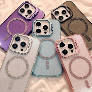 เคสใสกันกระแทกแบบแม่เหล็กพร้อมกลิตเตอร์สำหรับ iPhone 15 16 14 13 12 11  พร้อมที่พับเก็บกล้อง - Product Image 1