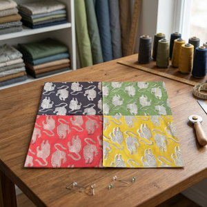 Indischer handbedruckter Baumwollstoff mit Tigermotiv in verschiedenen Farben – Großhandel für Tiermuster-Materialien für Kleidung & Bastelarbeiten - Product Image 1