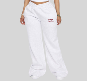 <span class=keywords><strong>Pantalon</strong></span> de survêtement sport blanc en coton taille haute pour femme, respirant, pour le fitness, le jogging et le streetwear, coupe droite sans cordon de serrage, jambe large - Product Image 1