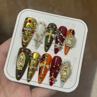 Faux ongles à presser légers, faits main, réutilisables, haut de gamme, en ABS, couvrance totale, motif étoile gothique baroque vintage