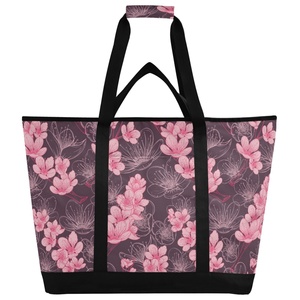 Personalized Logo Women's <b>Lunch</b> <b>Bag</b> Summer Beach Reusable Zipper Custom Flower Blossom Cooler Insulated <b>Tote</b> <b>Bag</b> for Camping - Product Image 1