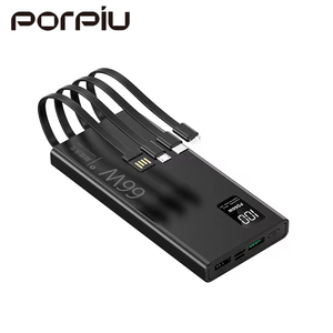 PORPIU Cargador portátil 10000mAh Banco de energía con 4 cables de carga Carga rápida Pantalla digital Material de PVC 20W Potencia de salida - Product Image 1