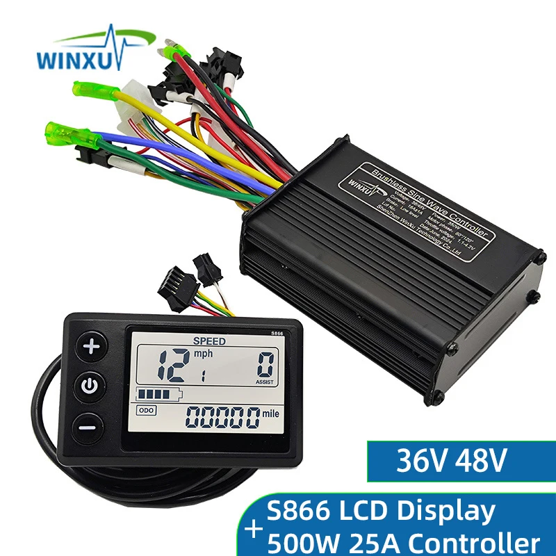36V 48V 500W 25A E-Bike Brushless Motor Drive FOC S866 LCD