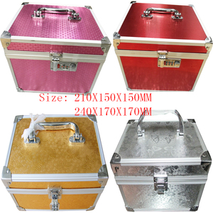 Caja de tocador de aluminio con bandeja y espejo interior, Kit de maquillaje y estuche de cosméticos para mujer - Product Image 5