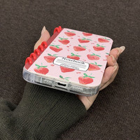 Casing ponsel pola stroberi desain Notebook Flip kreatif TPU terasa kulit Fashion trendi untuk iPhone 17 Air 16 15 Pro Max