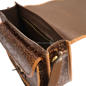 Sac à bandoulière en cuir véritable pour femmes, fait à la main, sacs à main élégants, vintage, style occidental aztèque, avec doublure en toile, fermeture éclair - Product Image 2