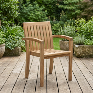 Chaise de jardin en teck avec accoudoirs, mobilier d'extérieur moderne, structure en bois massif durable, pieds coniques - Product Image 1