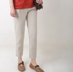 Выполненные на заказ 100% льняные женские экологически чистые брюки укороченные брюки