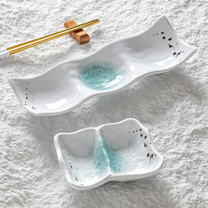 Irregular Shape Condiment Dish Double Compartment For Restaurant Soy <b>Sauce</b> Serving - Product Image 1