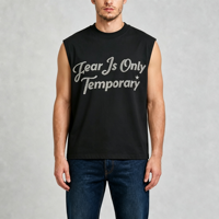 Débardeurs pour hommes personnalisés en coton biologique 100% 220 grammes, sans manches, avec logo personnalisé en strass, noirs, décontractés, surdimensionnés