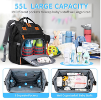 Sac à dos à langer grande capacité 19 poches avec chargement USB, porte-biberons isothermes, imperméable en tissu Oxford, sac de maman personnalisable