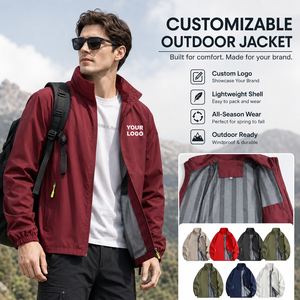 Custom Men Hiking Jacket Lightweight Waterproof Shell <b>Windbreaker</b> With Logo For Corporate Outdoor Team Uniform - Product Image 1