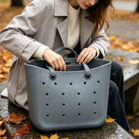 Sac fourre-tout polyvalent en EVA résistant à l'eau, grande capacité, couleur unie, durable, prêt pour la plage toute saison, tendance