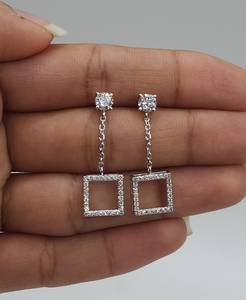 0.97 Ct Diamond <b>Earrings</b>, 14Kt Gold Lab Grown Diamond <b>Earrings</b>, Open Square Diamond Dangle Stud <b>Earrings</b> - Product Image 3