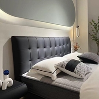 Cadre de lit gris foncé avec tête de lit capitonnée en similicuir, écologique, lit confortable, base de support métallique stable, moderne, pour chambre simple ou double