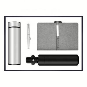 Cadeau d'entreprise de luxe promotionnel personnalisé avec logo pour clients VIP : Parapluie, Bouteille isotherme, Carnet en PU rigide, Stylo - Product Image 3